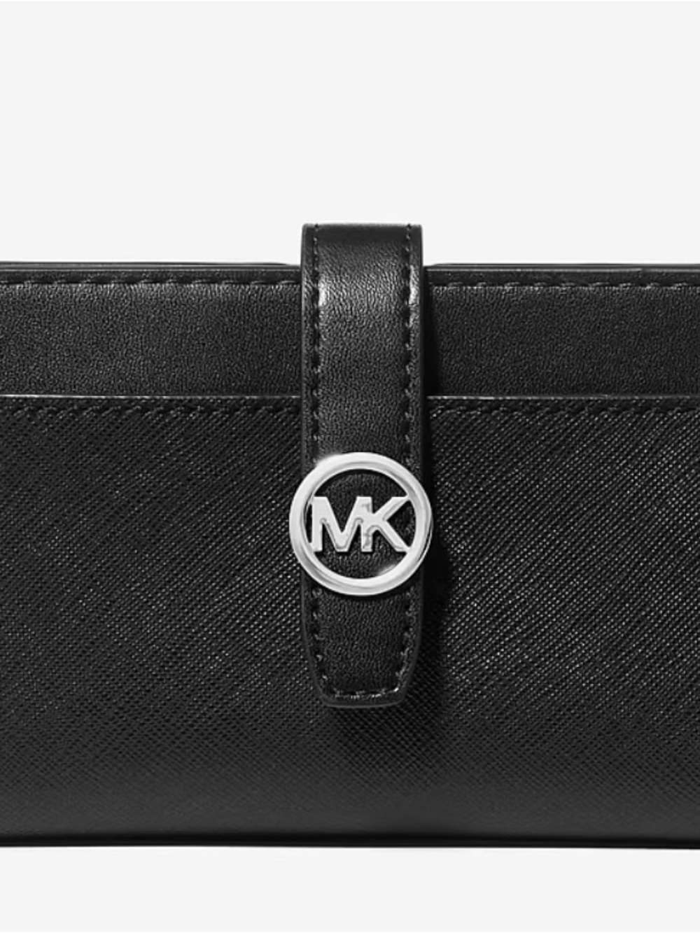 Michael Kors Black Leather Continental Wallet with Silver MK Emblem